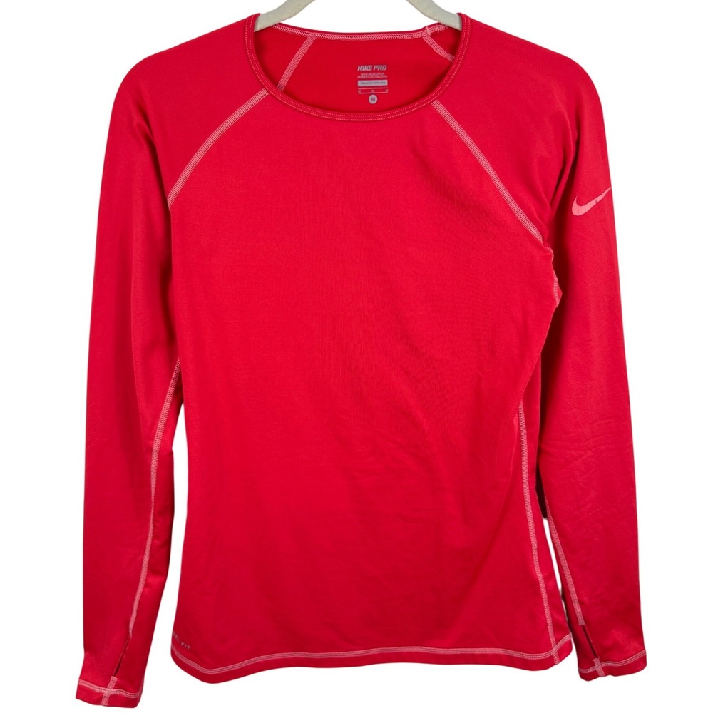 Nike Pro Womens Red Long Sleeve Performance Base Layer Top Thumbholes Medium‎